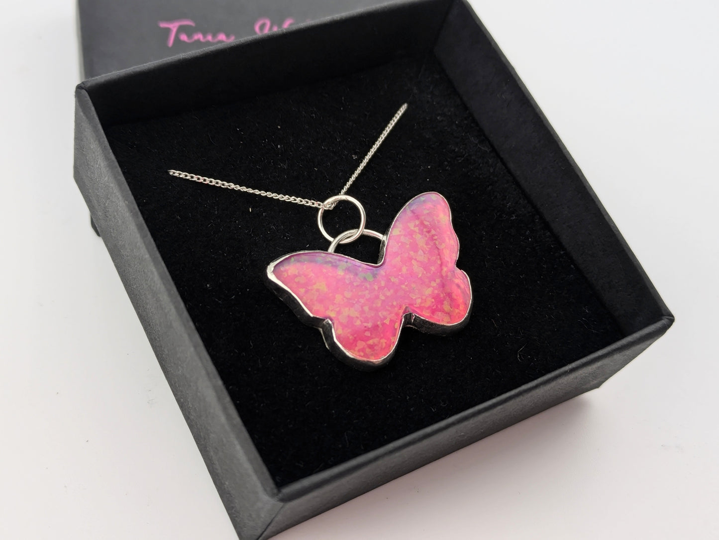 Pink Glitter Butterfly Pendant