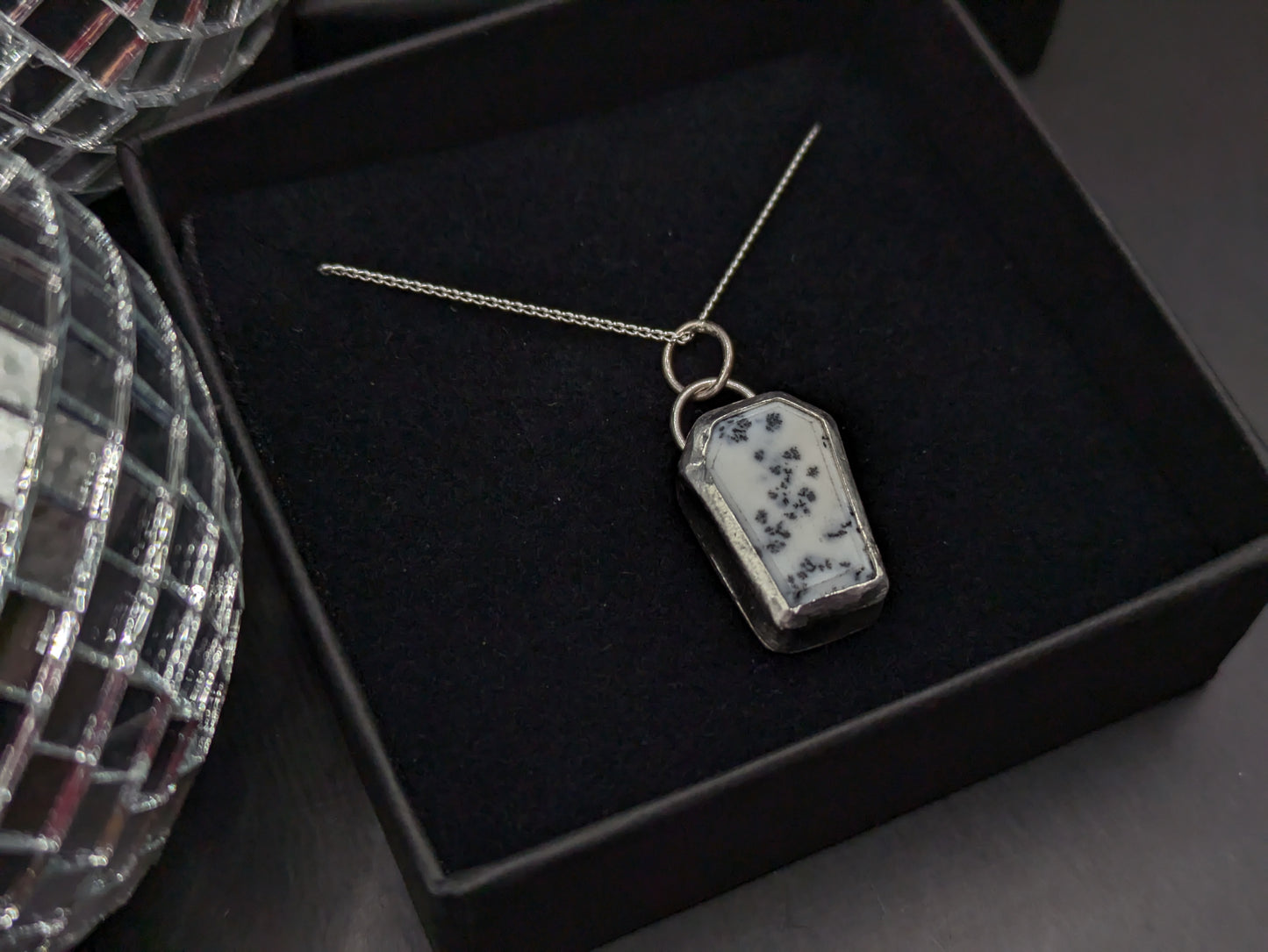 Howlite and Silver Coffin Pendant