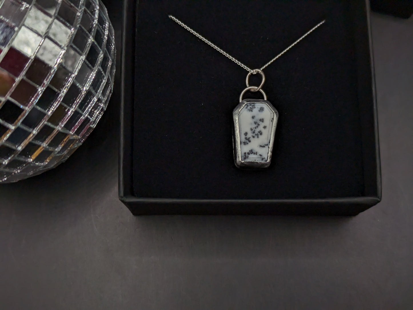 Howlite and Silver Coffin Pendant