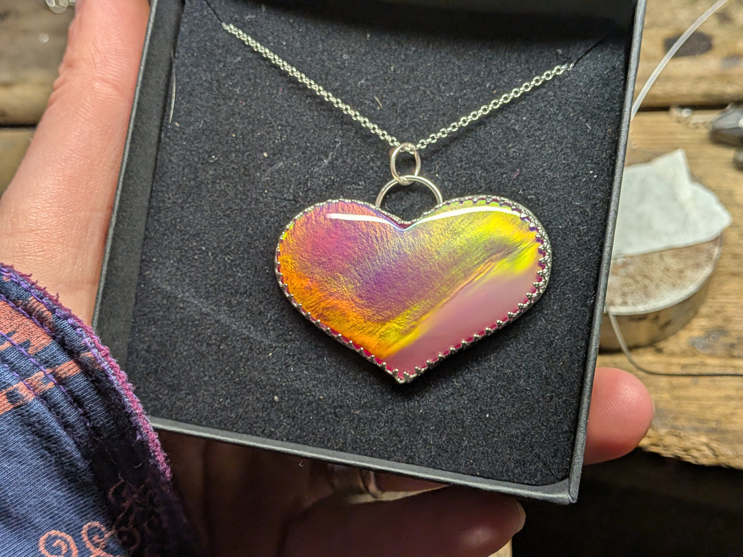 Very Large Aurora Opal Heart Pendant