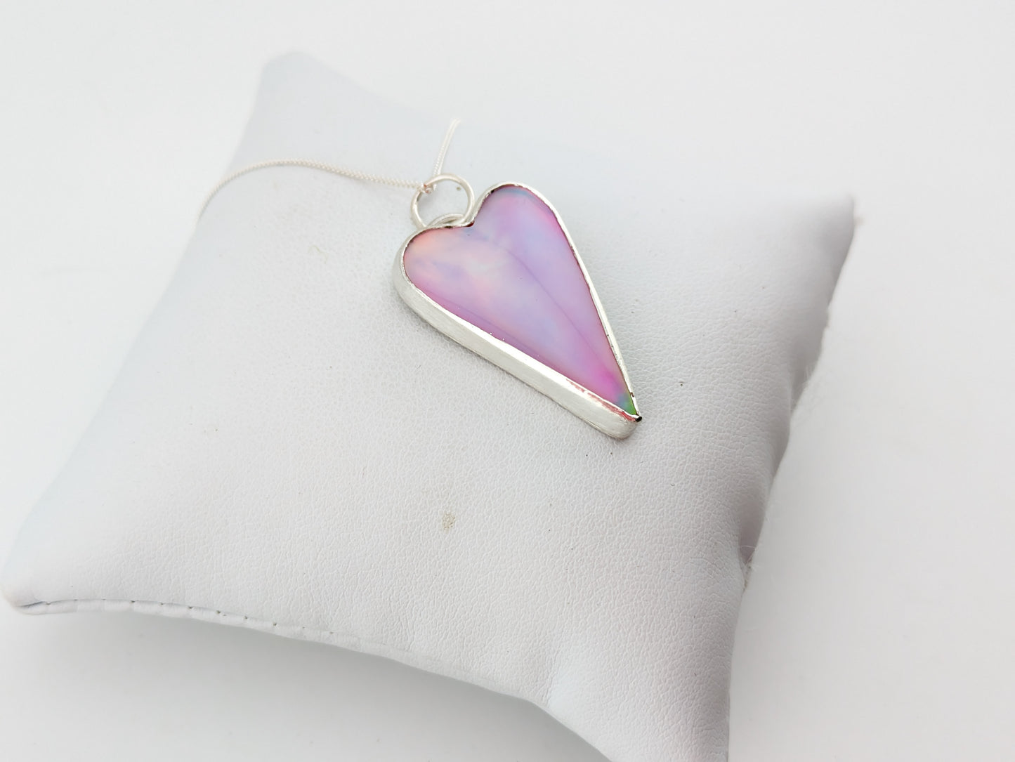 Long Pastel Aurora Opal heart Pendant
