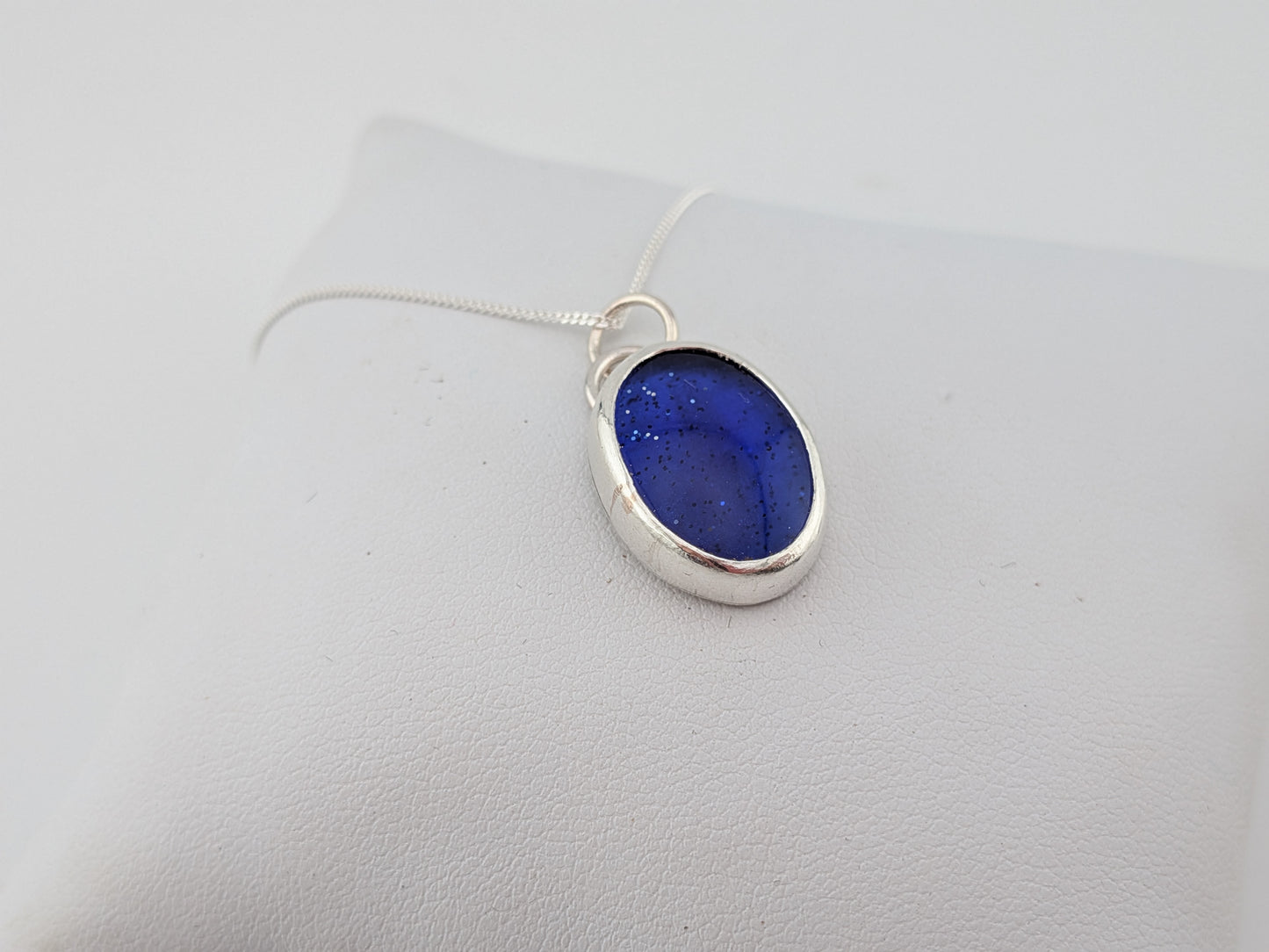 Blue Glitter Bowlerite Oval Pendant