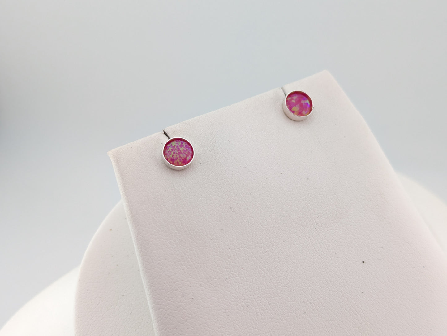 Bright Pink Lab Opal Sterling Silver Studs
