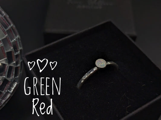 Sterling Silver Band With Red & Green Opal
