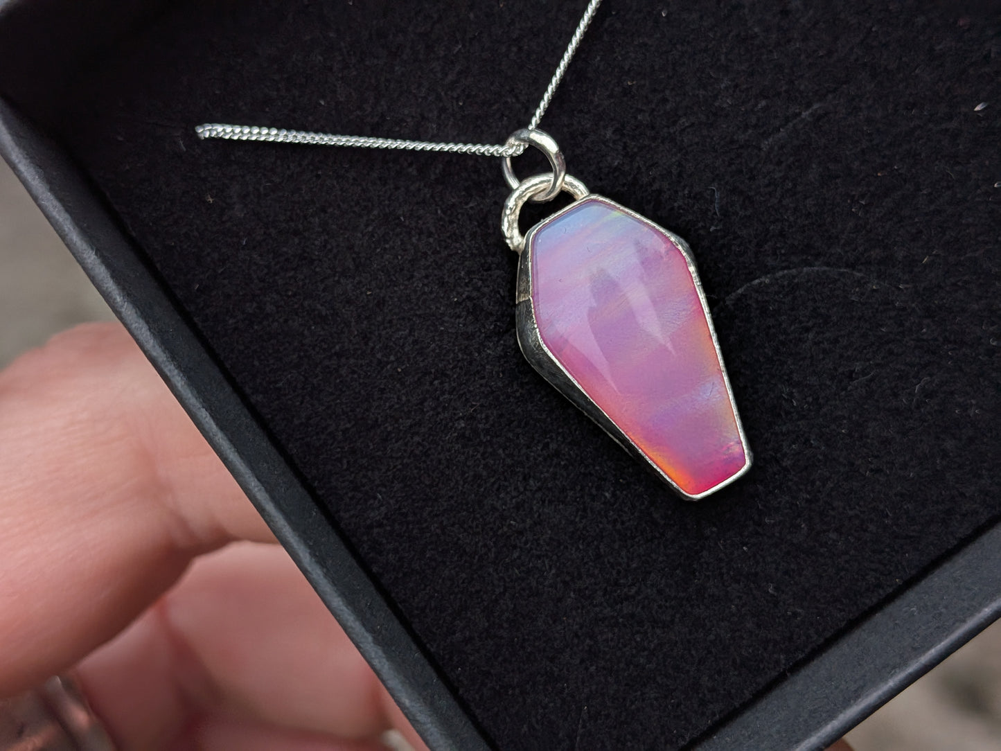 Pink Aurora Opal Coffin Pendant