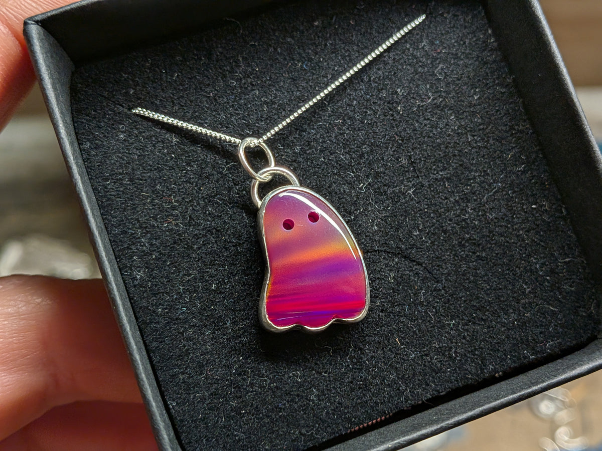 Iridescent Cherry Red Aurora Opal Ghost Pendant