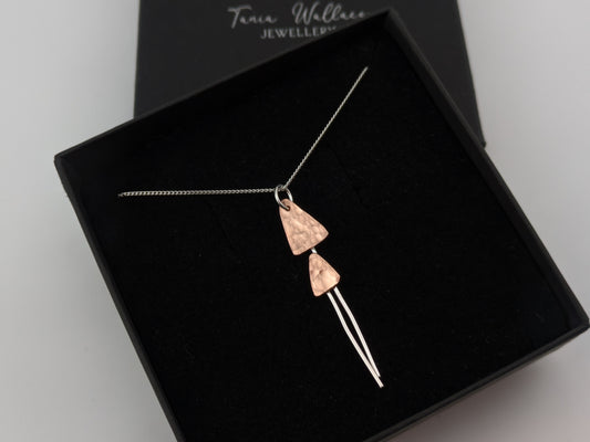 Copper and silver toadstool pendant