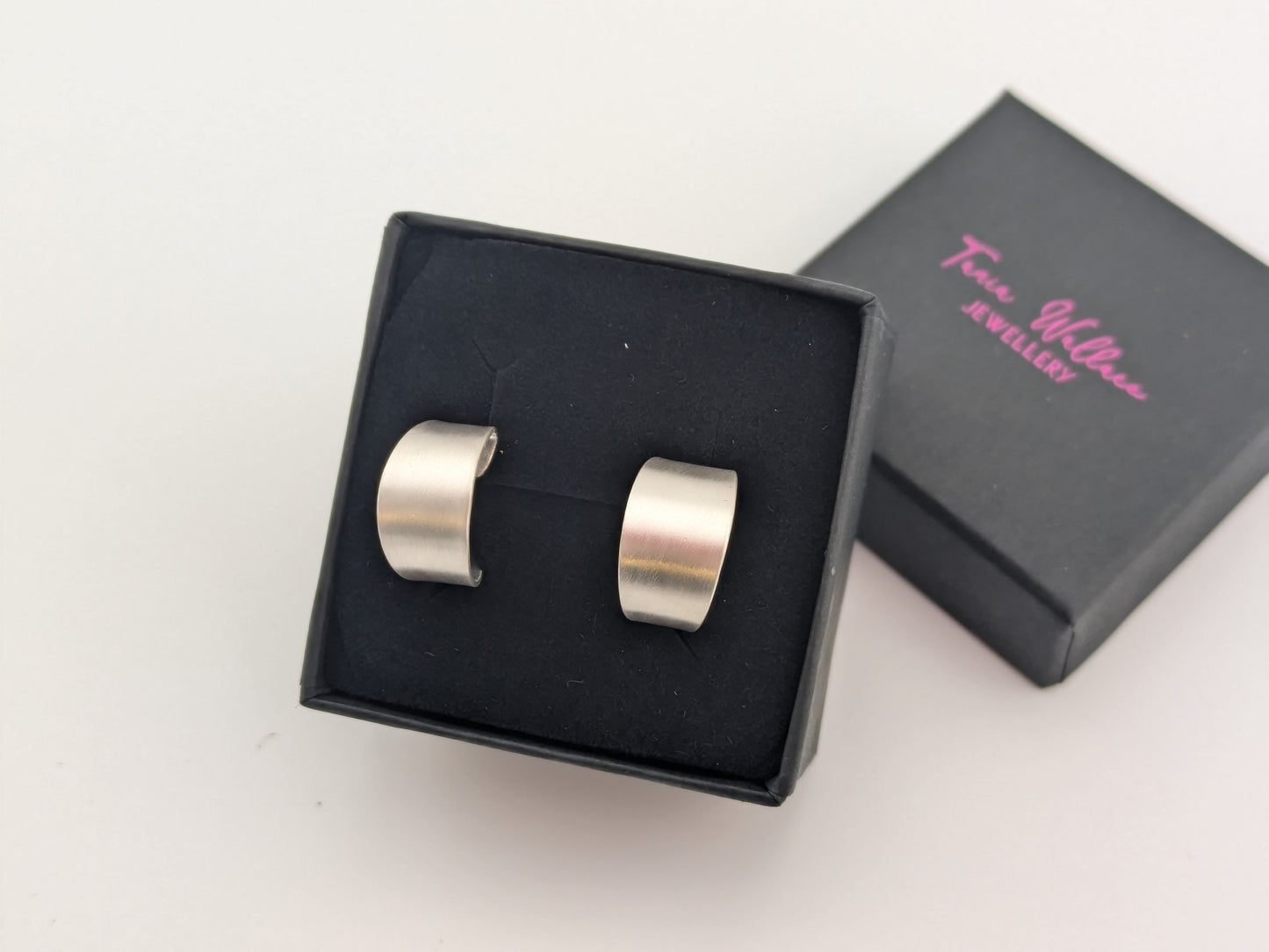 Brushed Silver Hoops