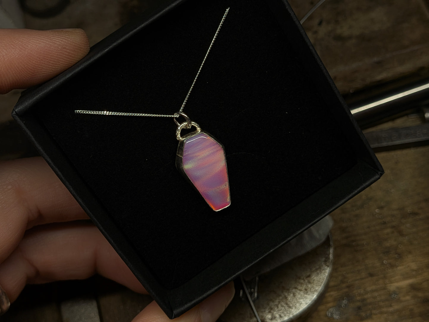 Pink Aurora Opal Coffin Pendant