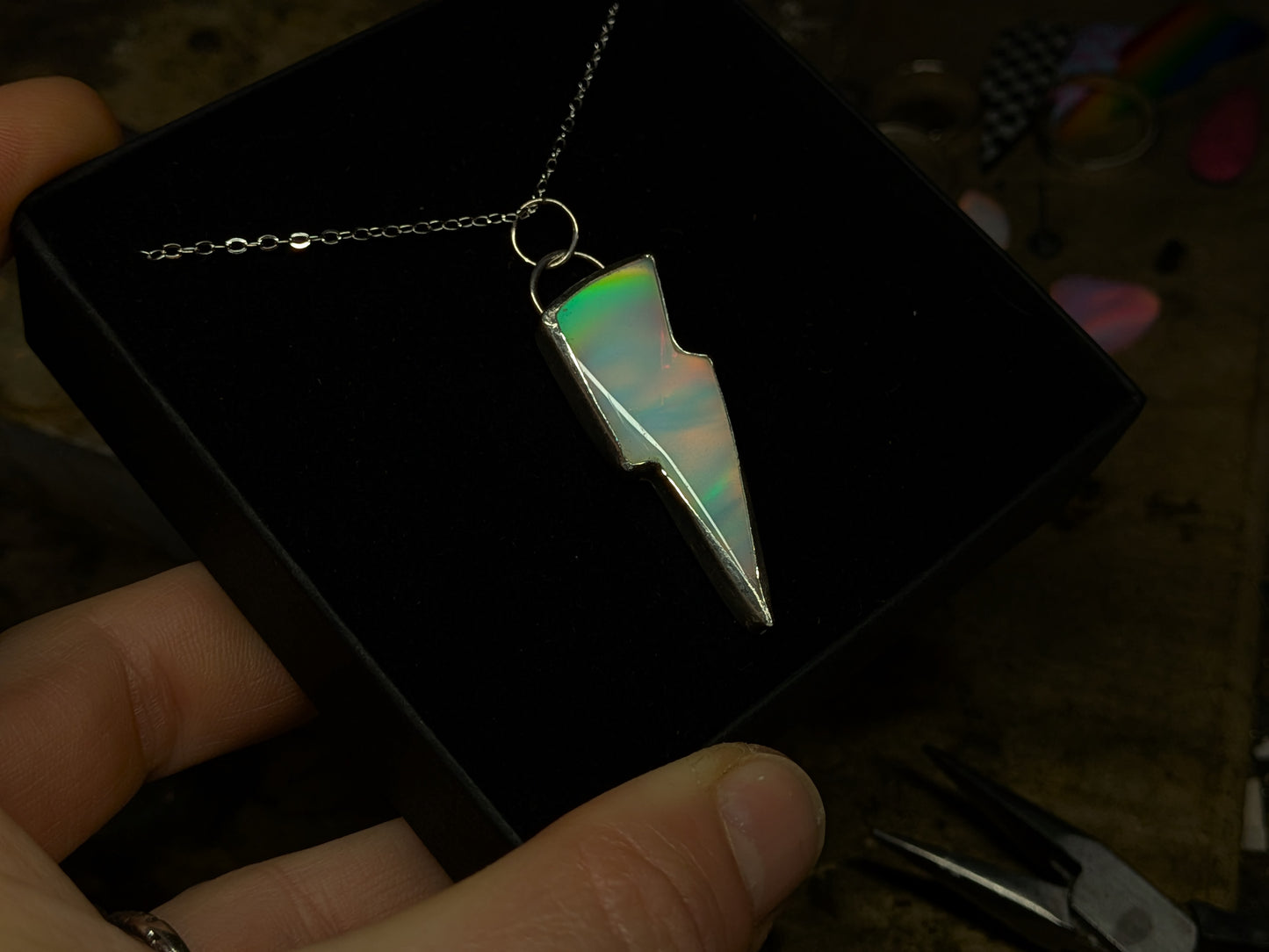 White Iridescent Bolt Pendant