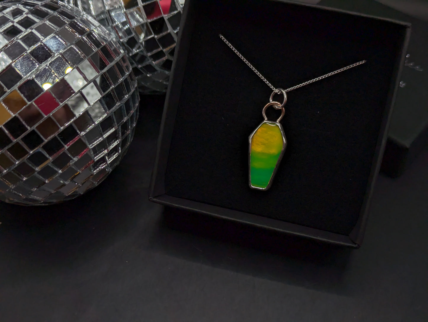 Bright Green Aurora Opal Coffin Pendant