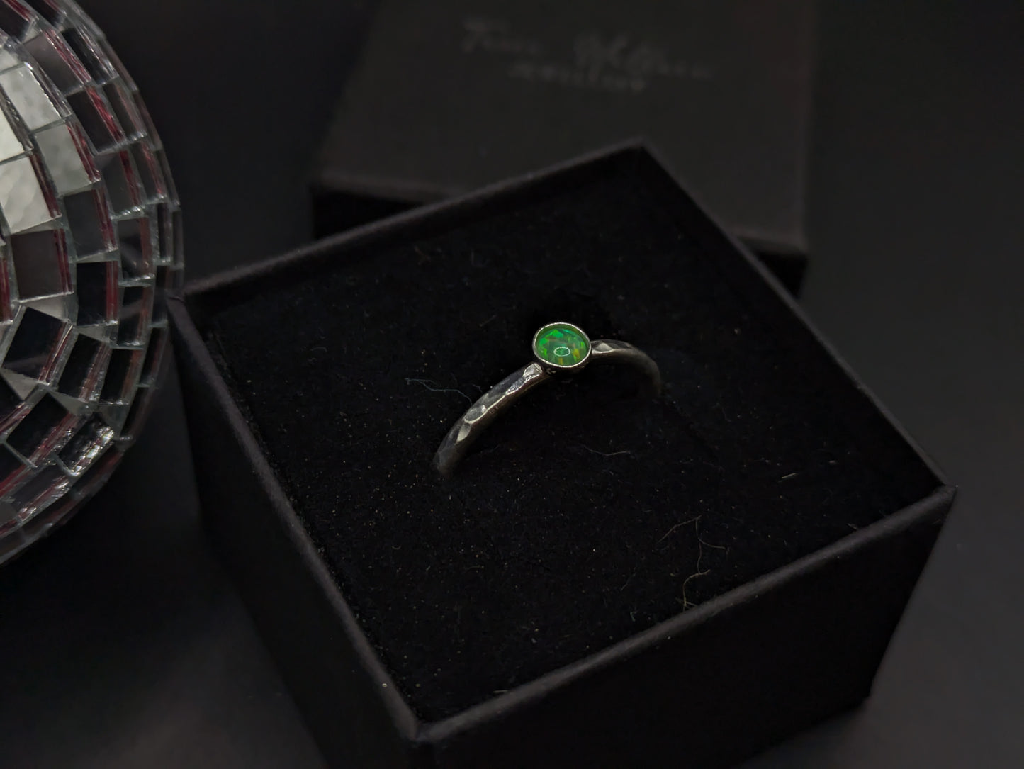 Sterling Silver Band With Green Opal