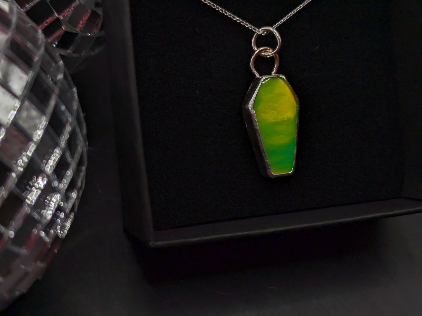 Bright Green Aurora Opal Coffin Pendant