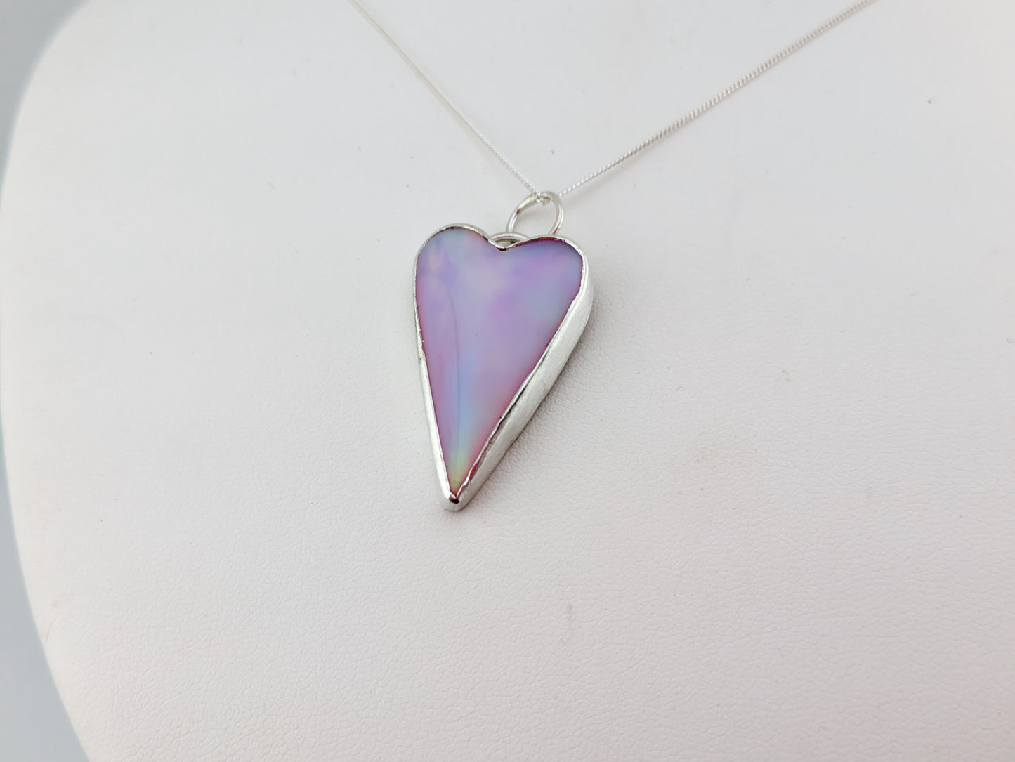 Long Pastel Aurora Opal heart Pendant