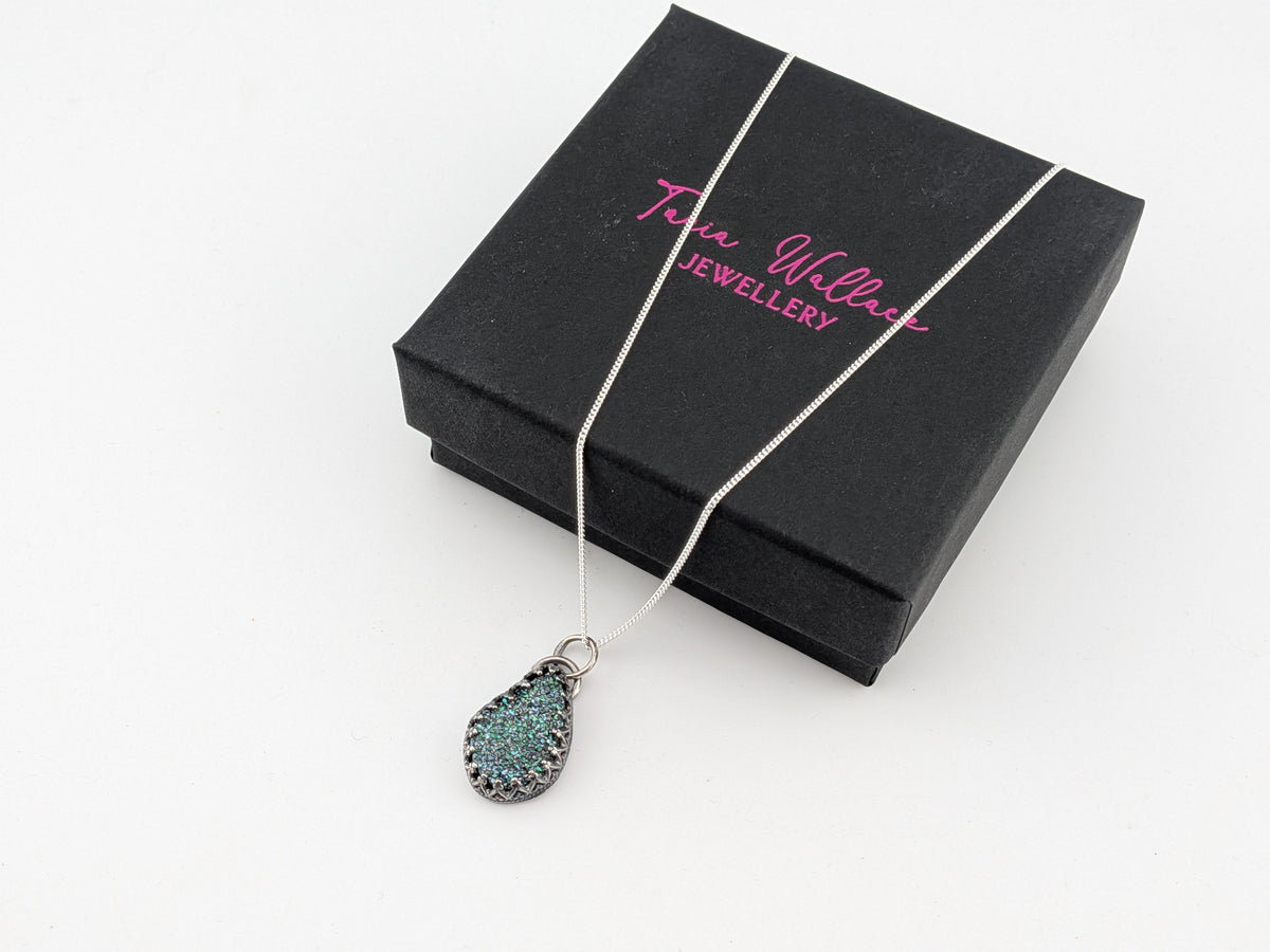 Blue/Black Druzy Quartz Pendant