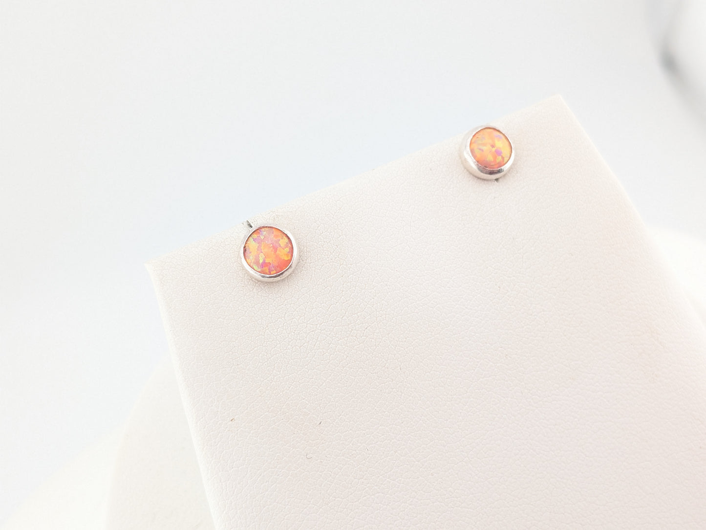 Coral Pink Lab Opal Sterling Silver Studs