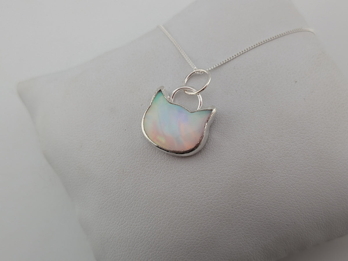 Iridescent Aurora Opal Cat Pendant