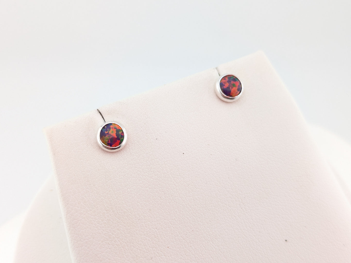 Ruby Fire Lab Opal Sterling Silver Studs