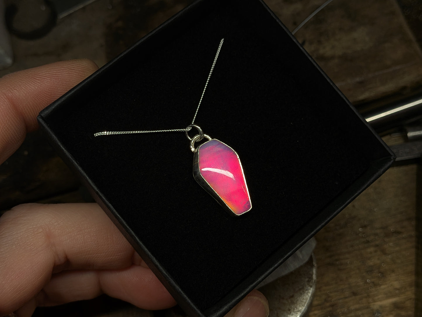 Pink Aurora Opal Coffin Pendant